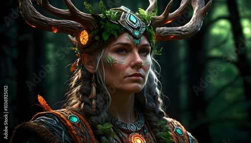 female druid in the forest photo