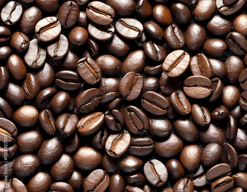 Artistic illustration. Close-up of roasted whole coffee beans