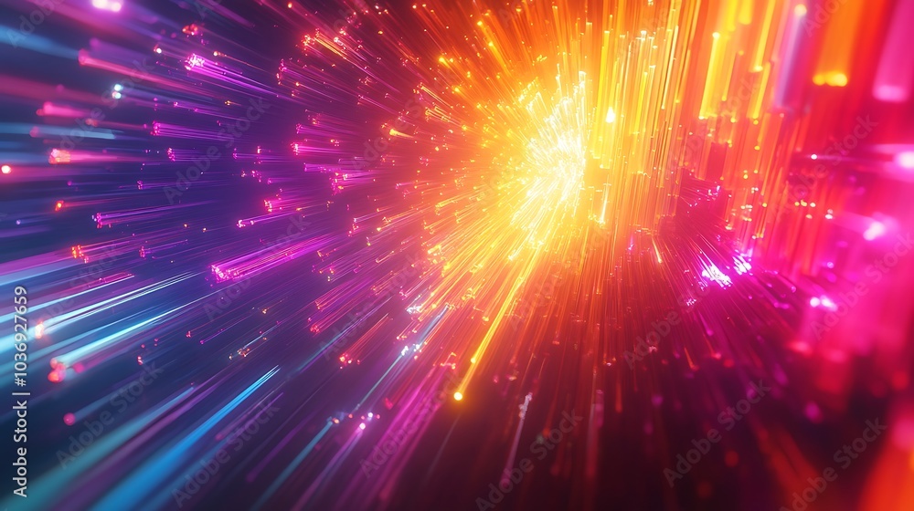 Bright neon rays and glowing lines creating a stunning colorful spectrum in an abstract 3D render Bright neon rays and glowing lines creating a stunning colorful spectrum in an abstract 3D render