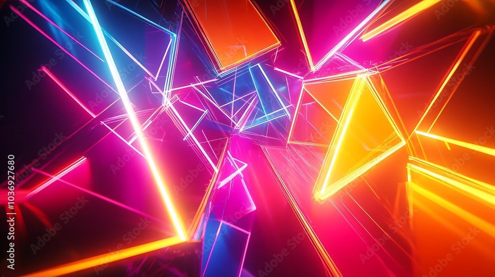 Bright neon rays and glowing lines creating a stunning colorful spectrum in an abstract 3D render Bright neon rays and glowing lines creating a stunning colorful spectrum in an abstract 3D render