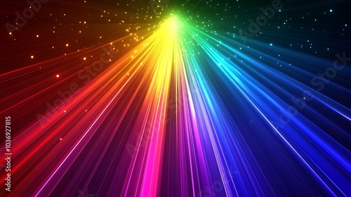 Colorful spectrum of neon rays and glowing lines forming an abstract 3D rendered background