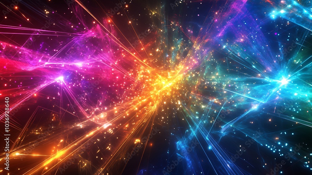 A futuristic abstract 3D background with glowing lines and neon rays in a bright colorful spectrum A futuristic abstract 3D background with glowing lines and neon rays in a bright colorful spectrum