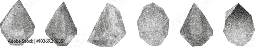 3D vector gradient geometric shapes with noise effect. Cube, cylinder, triangle, rhombus with grainy dot texture.