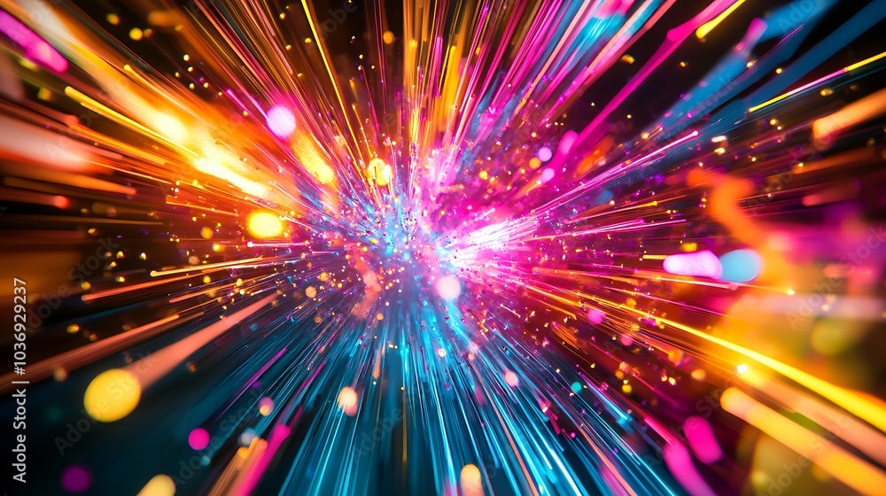 Naklejka premium An abstract 3D render featuring glowing lines and neon rays in a bright colorful spectrum