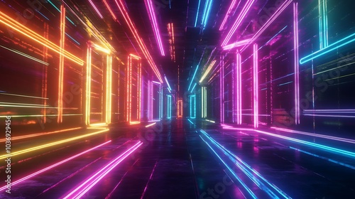 Abstract background in 3D render style with colorful neon lights