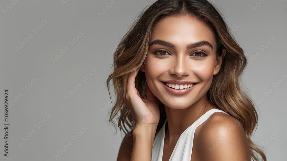 Close-up beauty girl face. Young modal woman with clean skin and nude make-up. Toned image Close-up beauty girl face. Young modal woman with clean skin and nude make-up. Toned image