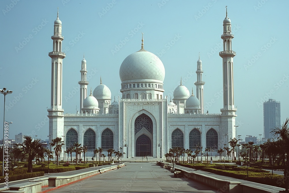 Fototapeta premium Beautiful mosque as a place of worship for Muslims created with Generative AI