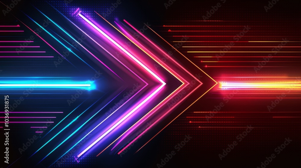 colorful arrow made of glowing light beams, pointing right at the center on a black background he arrow forms an elegant and dynamic shape with a sense of motion and speed colorful arrow made of glowing light beams, pointing right at the center on a black background he arrow forms an elegant and dynamic shape with a sense of motion and speed