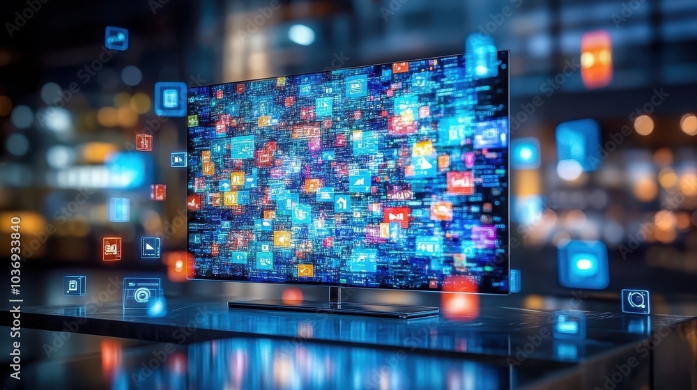 Bright Digital TV Display with Colorful Graphics Bright Digital TV Display with Colorful Graphics