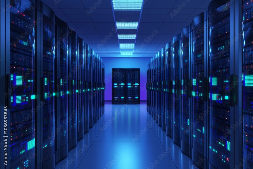 Endless Rows of Servers in a Futuristic Data Center Endless Rows of Servers in a Futuristic Data Center