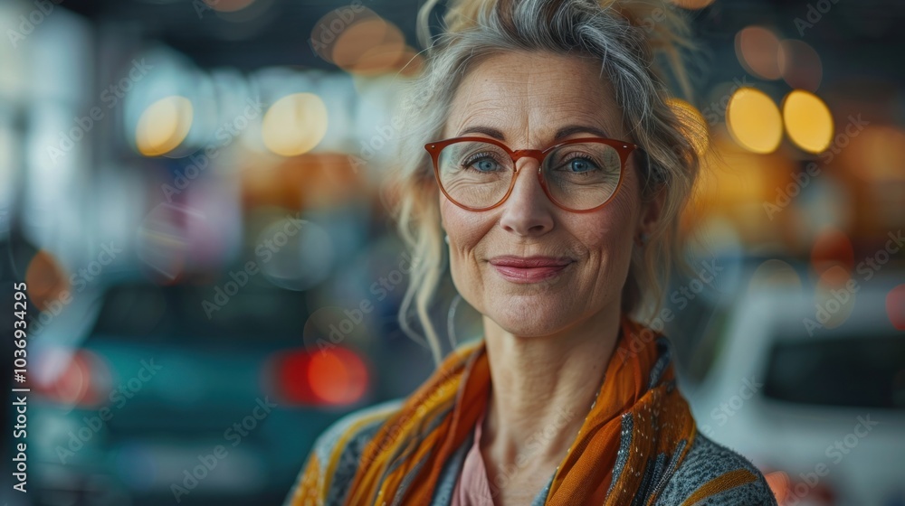 Portrait of smiling senior woman in eyeglasses at coffee shop Portrait of smiling senior woman in eyeglasses at coffee shop