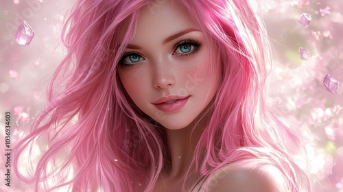 Young Woman with Pink Hair in a Dreamy Portrait