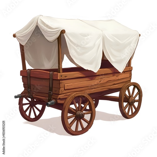 Wooden Wagon with White Canvas Top Rustic Cart Medieval Transport Vintage Carriage Co