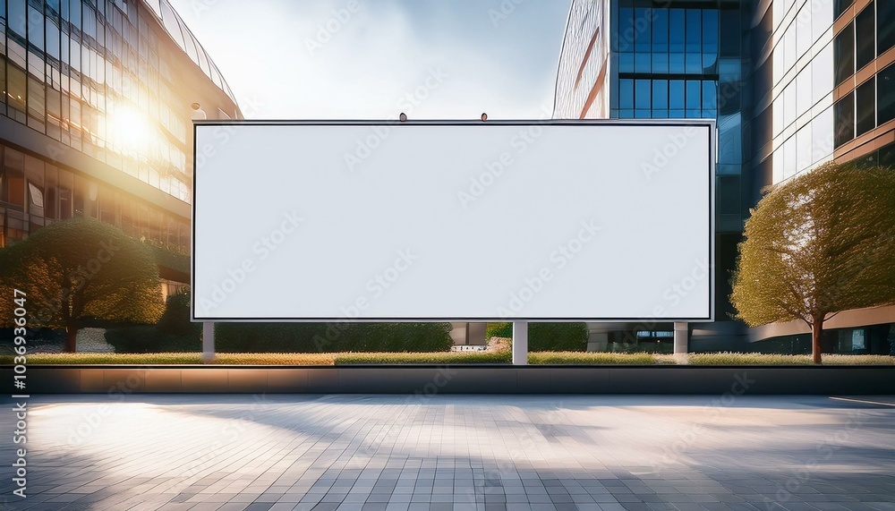 Blank white billboard on a modern building facade, ready for advertising mockup. Ai generative. Blank white billboard on a modern building facade, ready for advertising mockup. Ai generative.