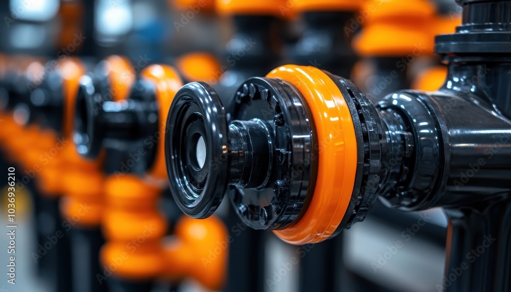 Industrial PVC pipeline with valves in a water treatment boiler room