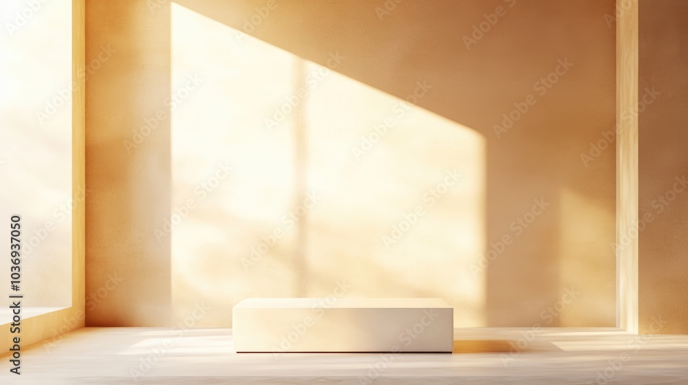 Fototapeta premium Minimalist geometric 3D design featuring a pedestal and a display case 3D illustration