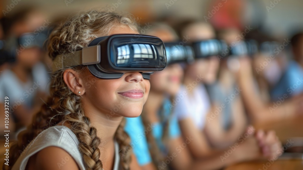 Future of Education: Capture a modern classroom where students are using advanced technologies like virtual reality and interactive tablets for immersive learning experiences. Future of Education: Capture a modern classroom where students are using advanced technologies like virtual reality and interactive tablets for immersive learning experiences.