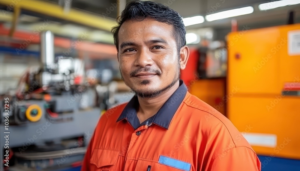 Fototapeta premium Professional engineer in uniform working diligently in a factory setting