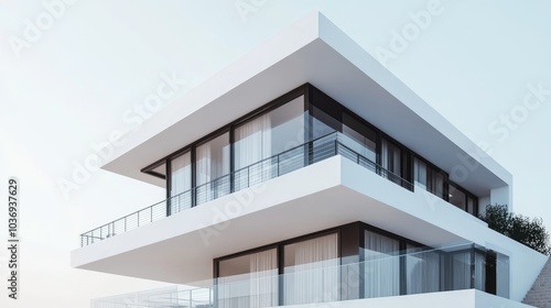 Contemporary residential structure set against a white backdrop 3D render