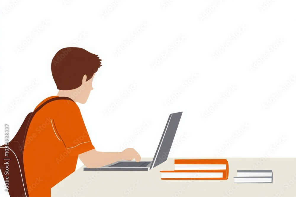 Focused Student Working Diligently on Laptop at Desk Focused Student Working Diligently on Laptop at Desk