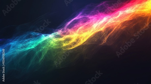 Photograph of a rainbow against a dark backdrop featuring an abstract web design Ideal for banners panels and unique digital backgrounds with a surrealistic touch and light dispersion effects