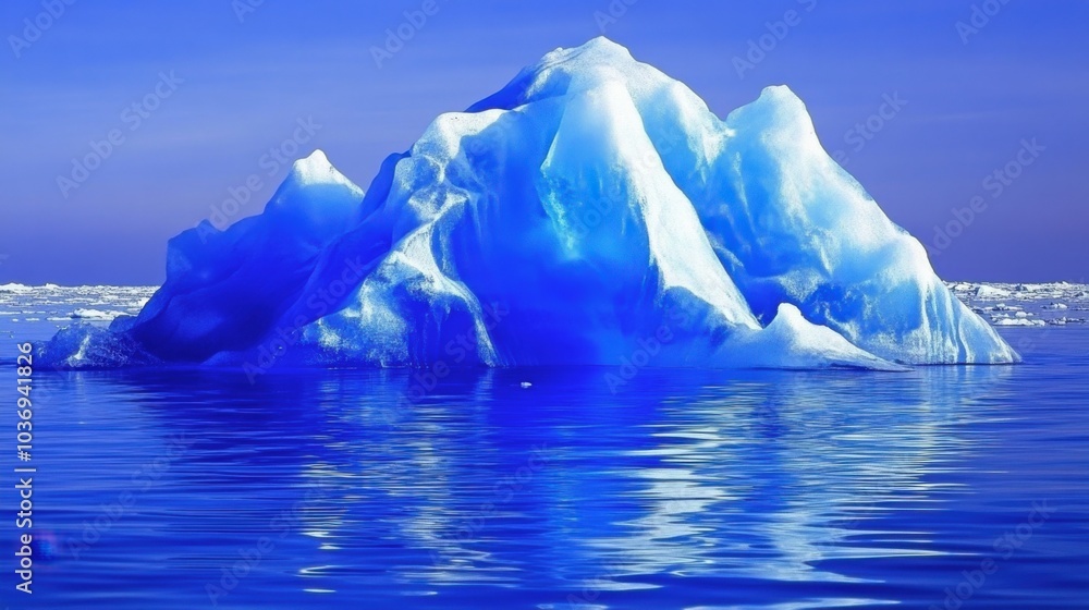 Fototapeta premium Blue Iceberg Floating in Calm Waters