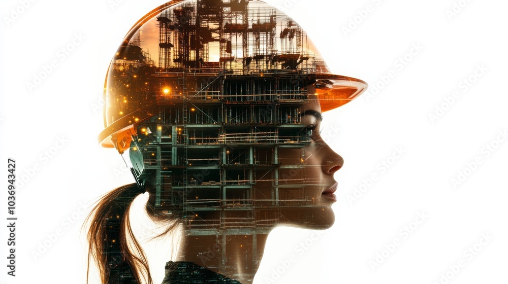 a powerful double exposure of a woman with construction concept a powerful double exposure of a woman with construction concept