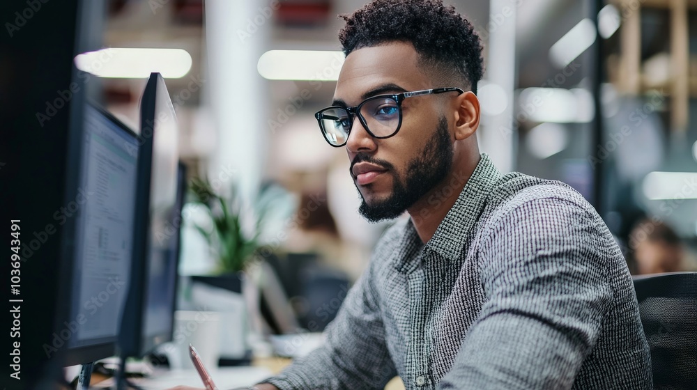 Fototapeta premium A worker using advanced technology to streamline tasks, boosting their productivity