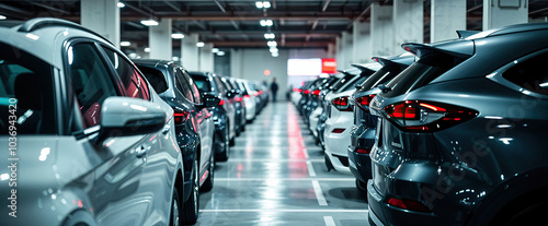 Wallpaper Mural car dealership with multiple vehicles parked under bright lights automotive showroom sales concept Torontodigital.ca