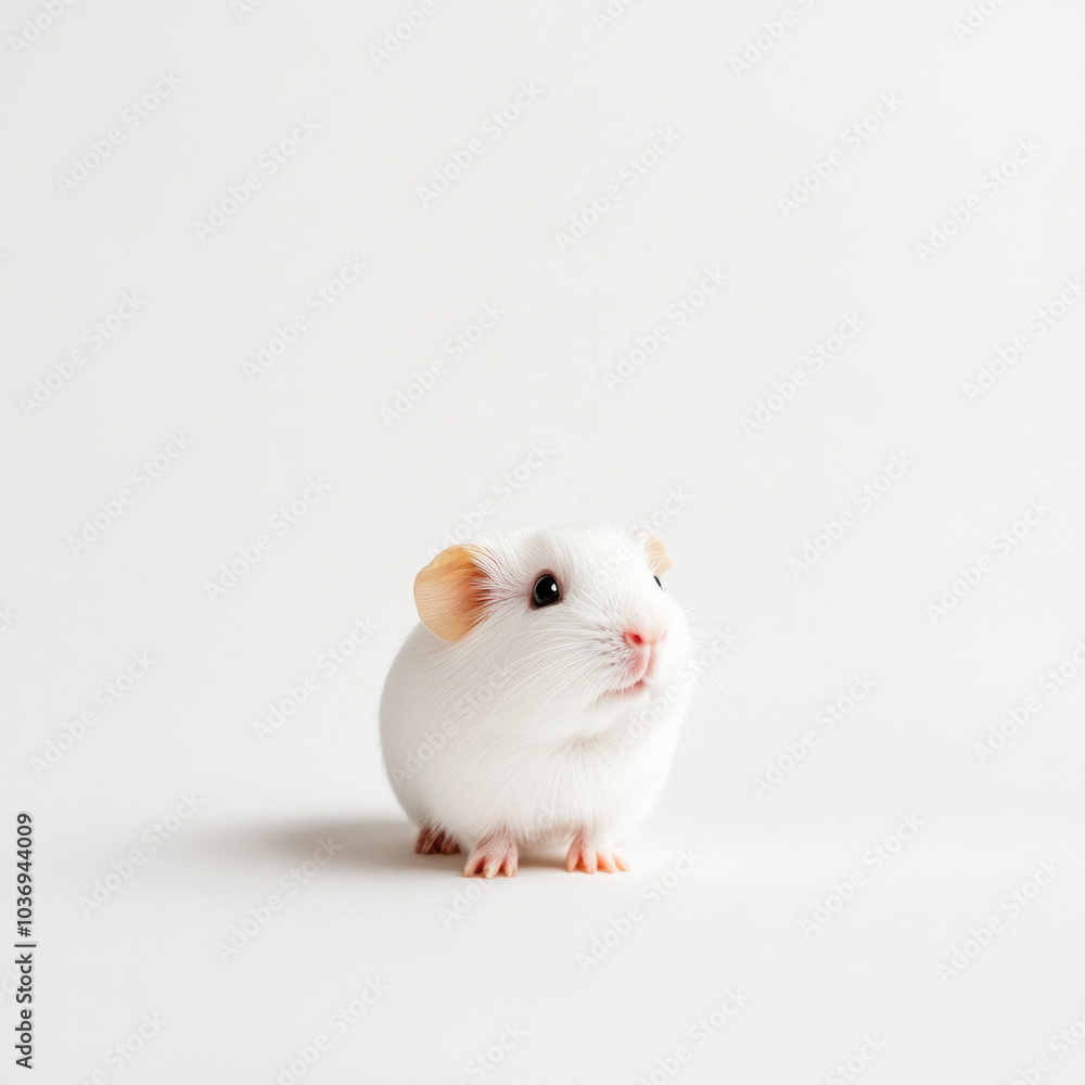 cute guinea pig standing still, showcasing its fluffy white fur and curious expression cute guinea pig standing still, showcasing its fluffy white fur and curious expression