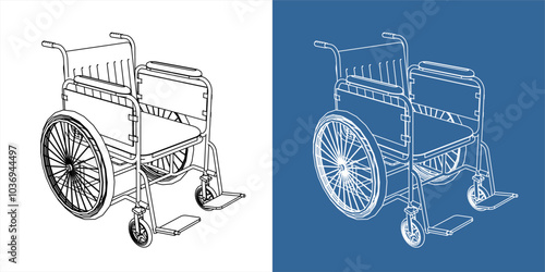 vector wheelchair front view view. for people with disabilities  technical line drawing blueprint on transparent background