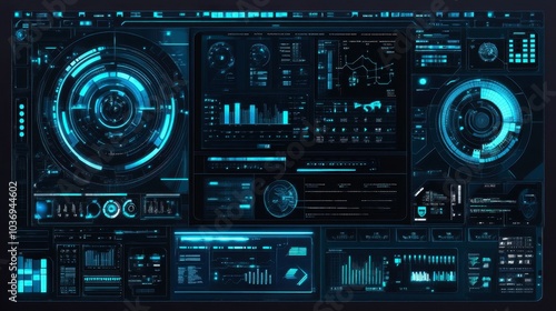 Futuristic Data Analysis Dashboard Visualization