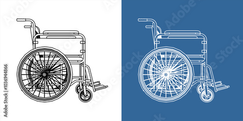 vector wheelchair side view. technical line drawing for people with disabilities blueprint on transparent background
