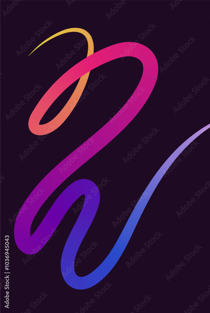 Fototapeta premium Neon Color Gradient squiggle lines. Scribble stripe with wavy elements. Abstract organic dynamic colorful Shapes on dark background.