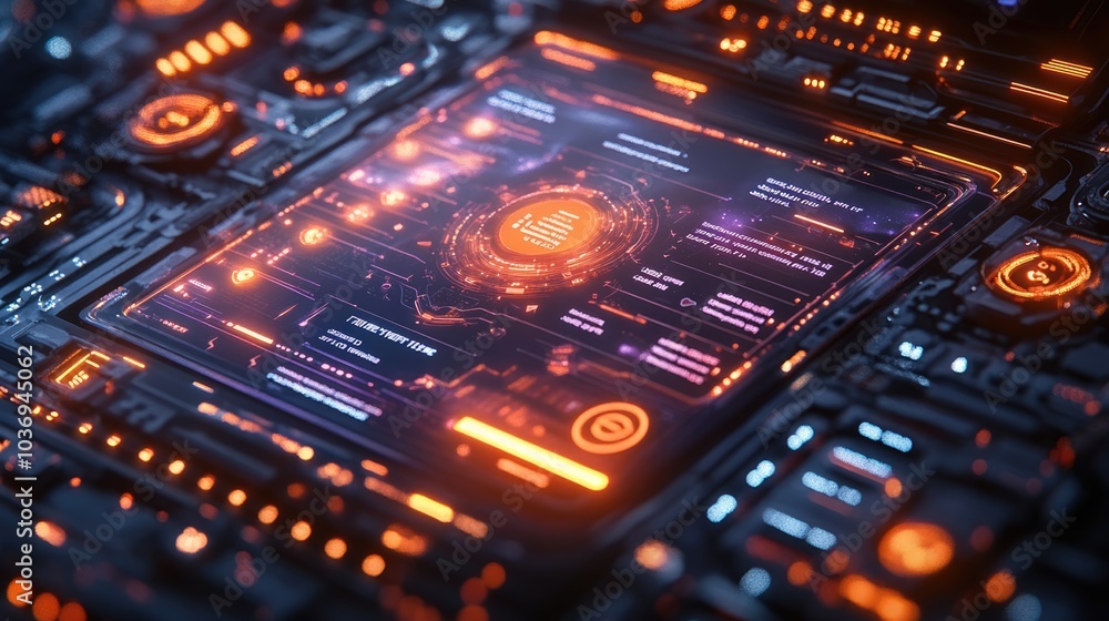 Futuristic Interface with Orange and Blue Lights