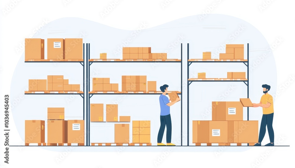 Men collaborating in a warehouse to manage logistics and fulfill orders efficiently Men collaborating in a warehouse to manage logistics and fulfill orders efficiently