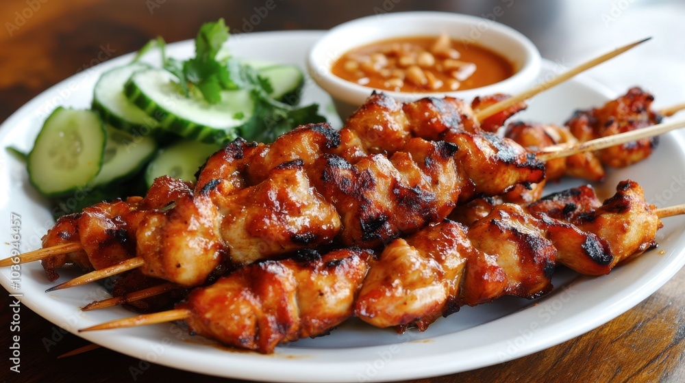 Grilled Chicken Skewers with Dipping Sauce and Vegetables Grilled Chicken Skewers with Dipping Sauce and Vegetables