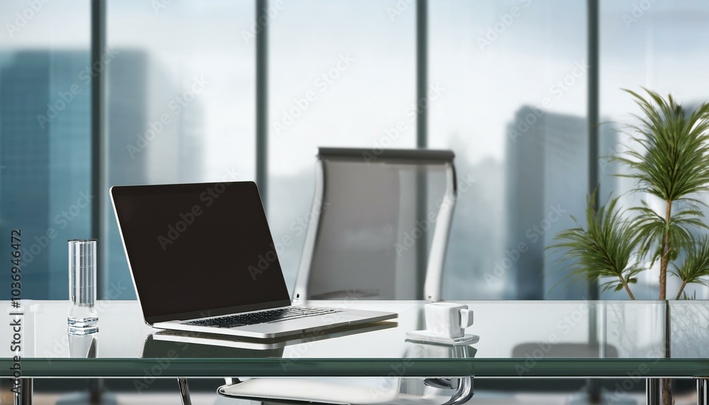 custom made wallpaper toronto digitalModern office workspace with glass desk and laptop. 3D Rendering