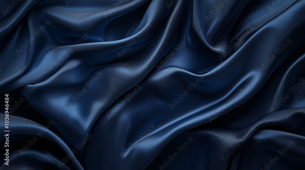 Flowing dark blue satin fabric with soft folds Flowing dark blue satin fabric with soft folds