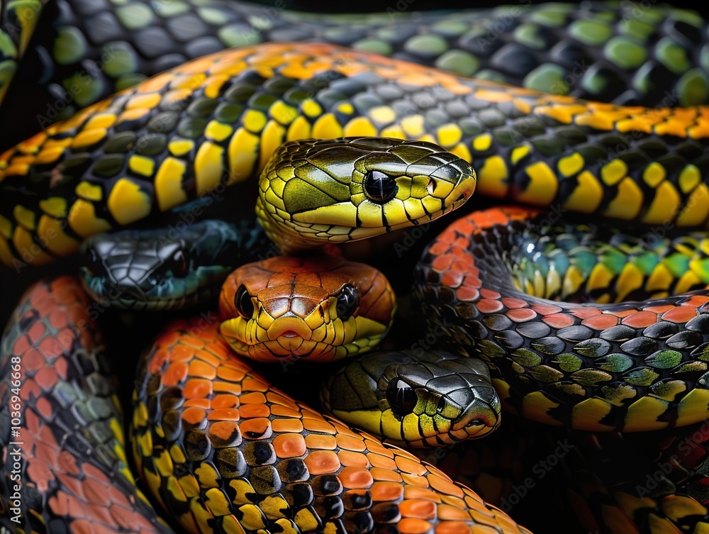 Close Up of Colorful Snakes in Nature Close Up of Colorful Snakes in Nature