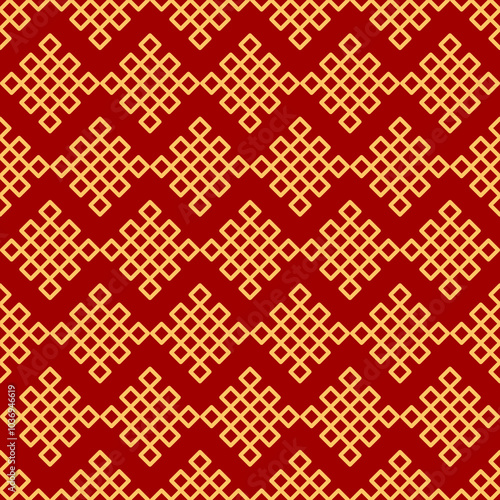 Seamless geometric red and gold pattern with tranditional design