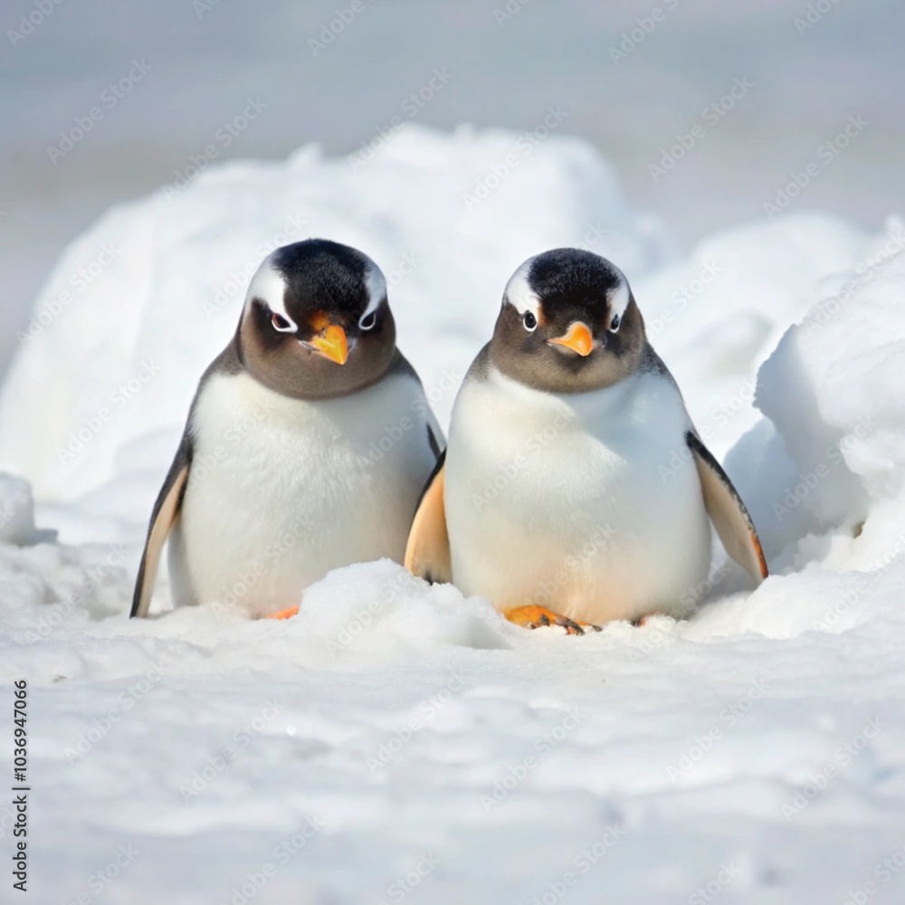 Obraz premium two cute penguins on the snow