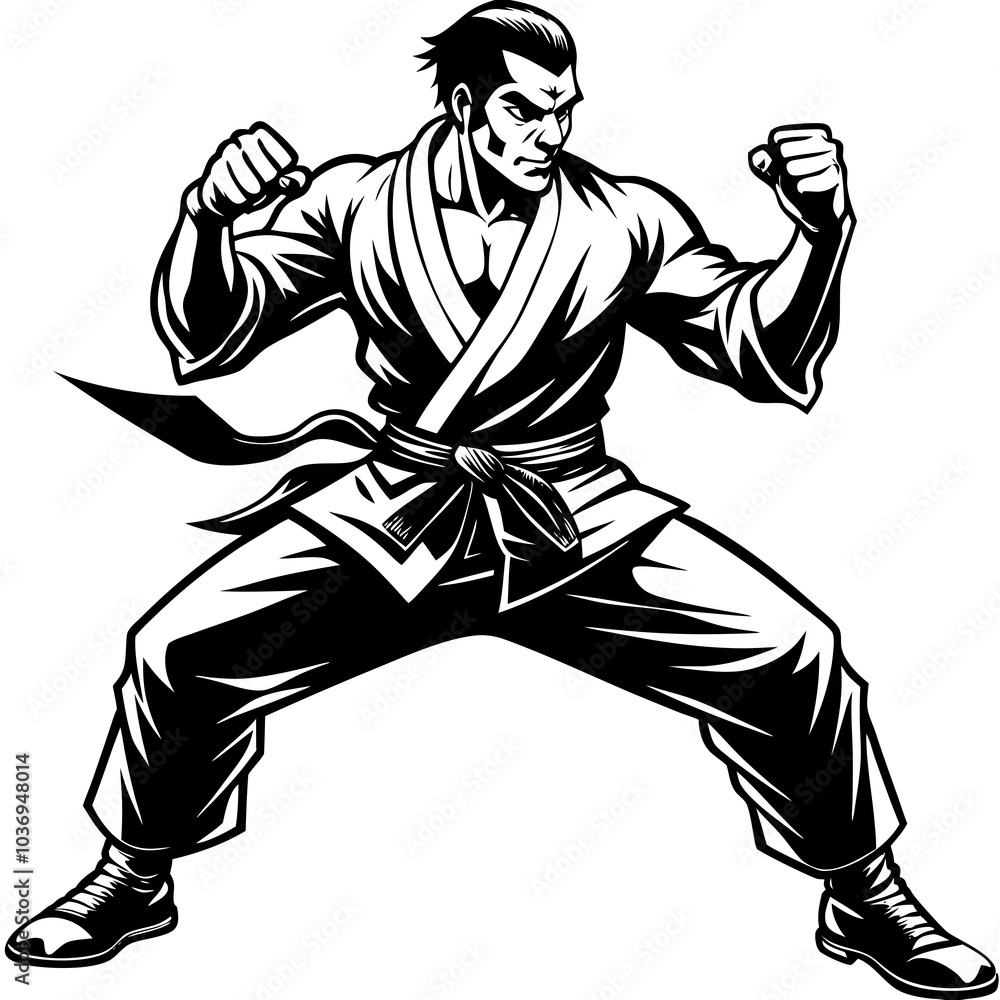 martial artist in a powerful karate stance Silhouette Black Vector martial artist in a powerful karate stance Silhouette Black Vector