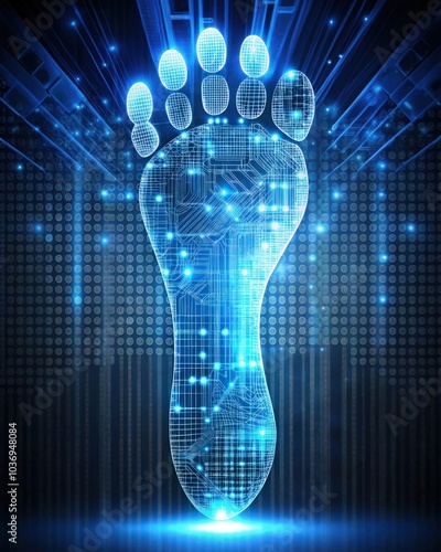 digital footprint made of circuit, blue, technology, pattern, social networking, cyber security protection
