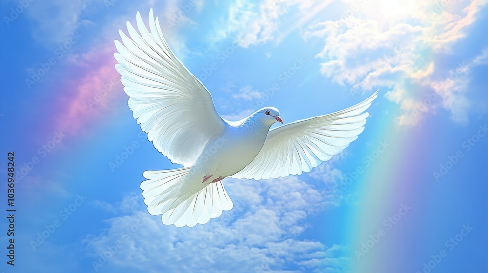White Dove in Flight Against a Bright Sky White Dove in Flight Against a Bright Sky