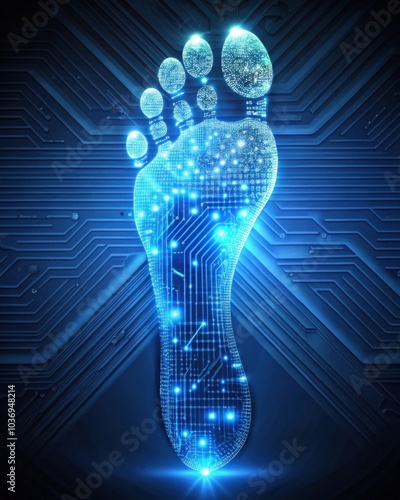 digital footprint made of circuit, blue, technology, pattern, social networking, cyber security protection