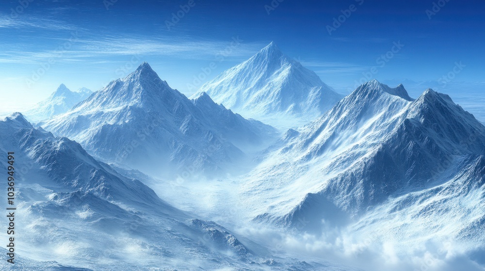 Majestic Snow-Capped Mountains Under Blue Sky Majestic Snow-Capped Mountains Under Blue Sky