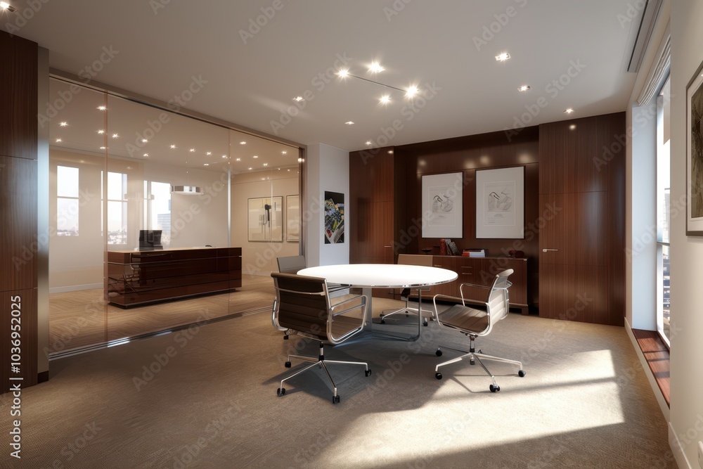 a modern office with a large table and chairs a modern office with a large table and chairs