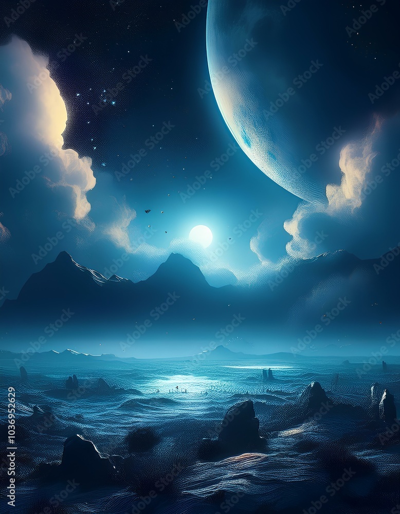 Science Fiction Day concept with falling light and fantasy effect; landscape of fantastic Science Fiction Day concept with falling light and fantasy effect; landscape of fantastic