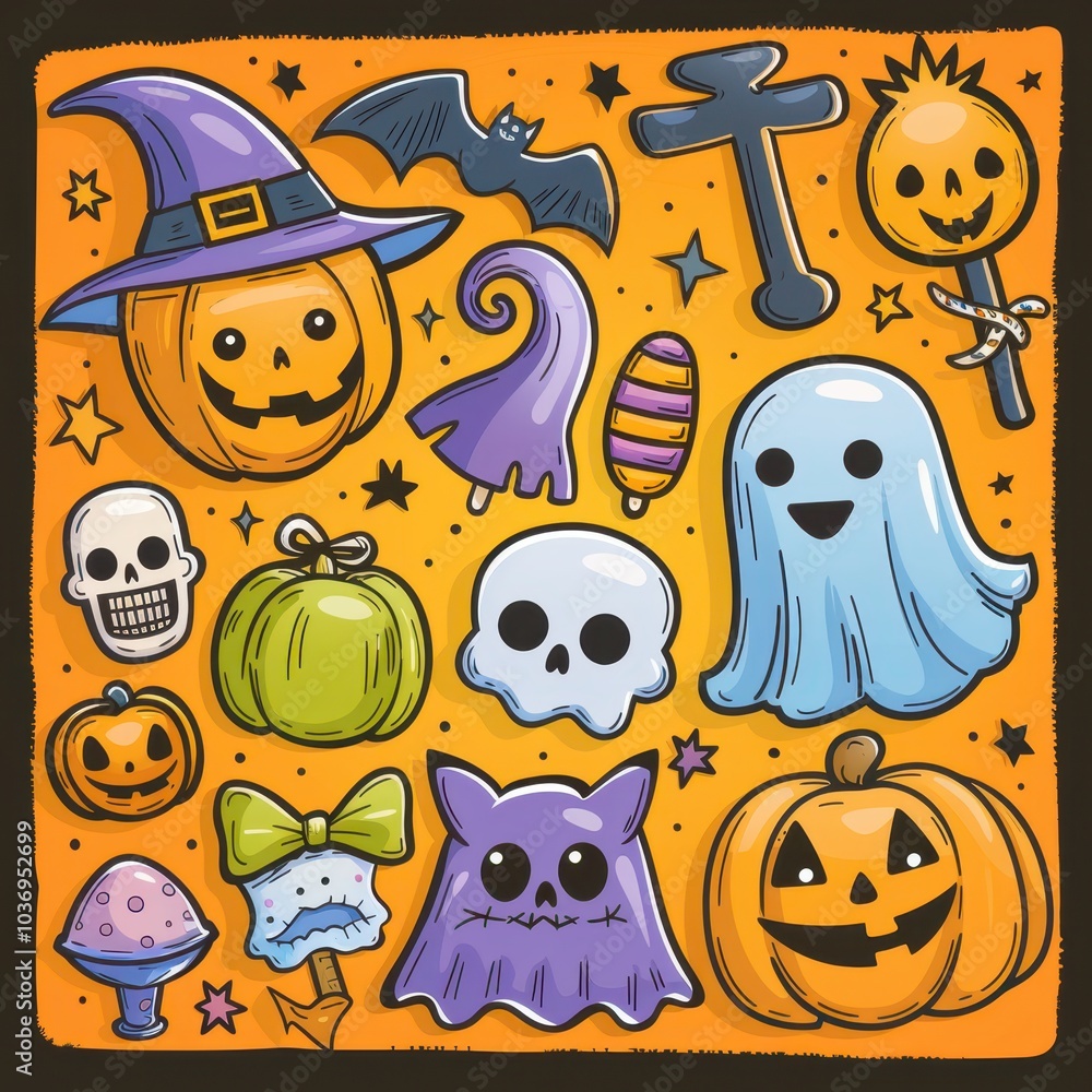 halloween icons set by hand halloween icons set by hand